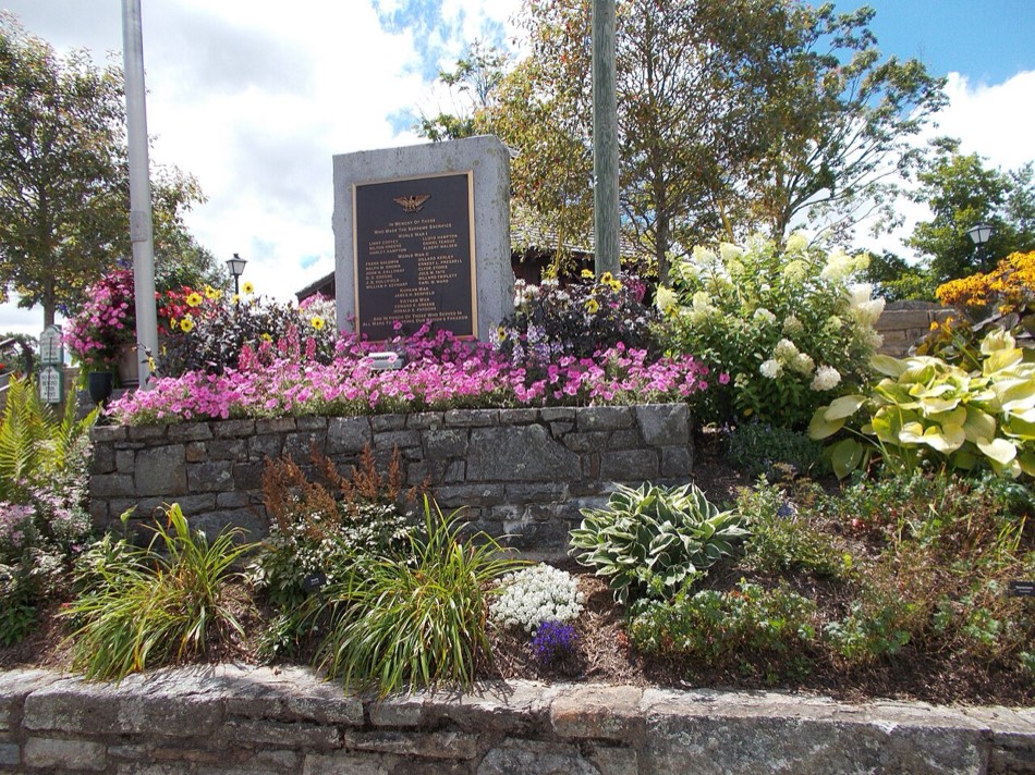 Memorial Park in the village of Blowing Rock, North Carolina, with stone walls and flower gardens